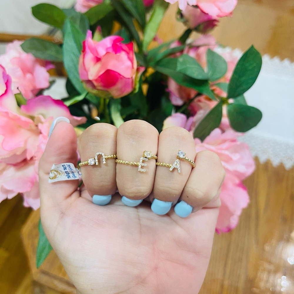 18 K Egyptian Gold Letter Rings with CZ stone